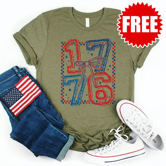 1776 Checker Tee - Heather Olive - FREE