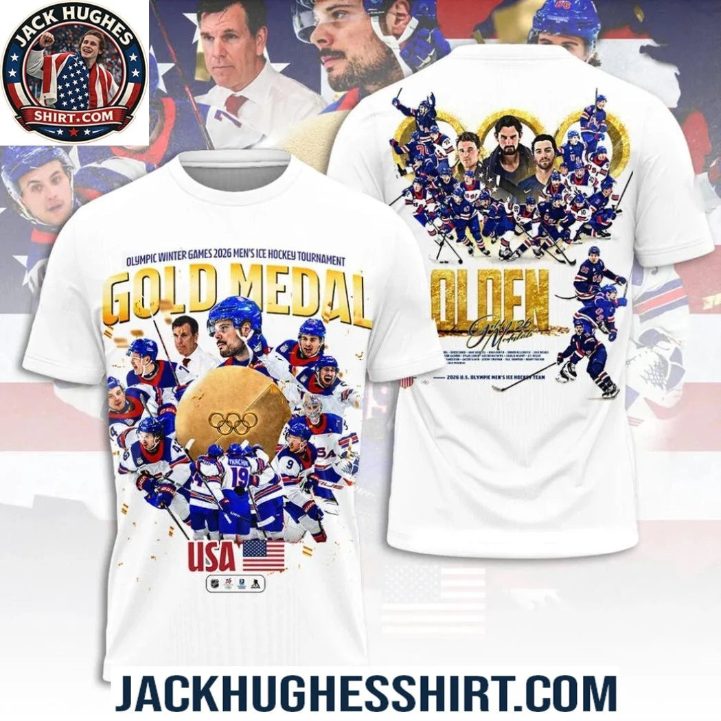 Olympic Winter Games 2026 Men’s Ice Hockey Tournament Team USA Gold Medal Olympic Champions 2026 White Two Sided T-Shirt