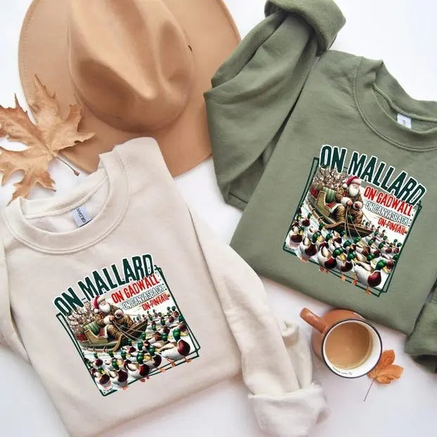 On Mallard On Gadwall Christmas Shirt, Funny Duck Hunting Santa Design, Outdoor Waterfowl Hunting Top, Sportsman...