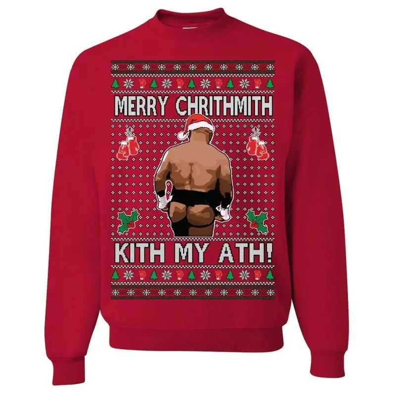 OnCoast Merry Chrithmith Kith My Ath! Sweatshirt, Ugly Christmas Sweater, Mike Tyson Funny Christmas Holiday Crewneck...