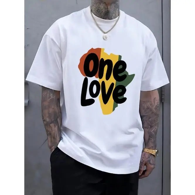 One Love Letter Graphic Tee - Stylish Mens Short Sleeve T-Shirt with Elastic Crew Neck