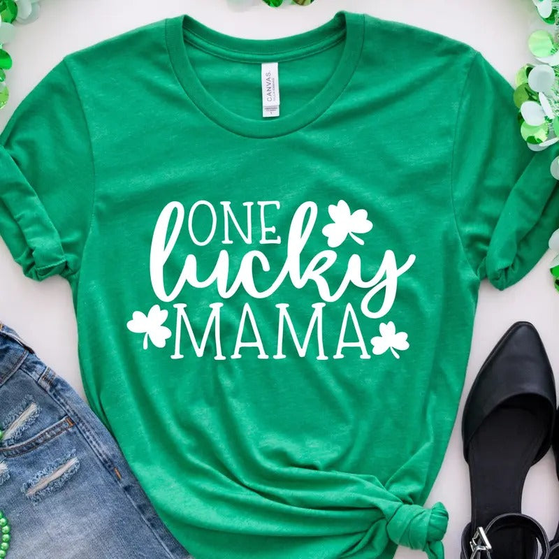 One Lucky Mama Bella Canvas T-Shirt Hoodie, Sweatshirt | HypeCrazeTee.com