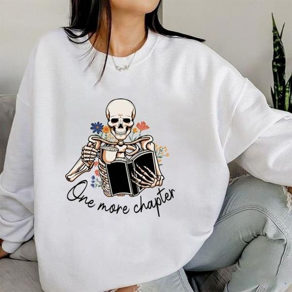 One More Chapter Shirt, Drinking Coffee and Reading Books Shirt, Vintage Floral Skeleton T-shirt, Gift for Her, Books...
