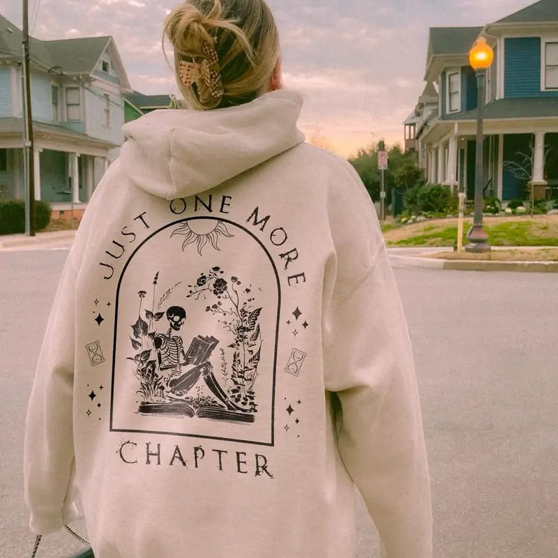 One More Chapter Sweatshirt, Book Lover Shirt, Book Lover Sweatshirt, Bookish Hoodie, Reading Sweater Reading Skeleton...