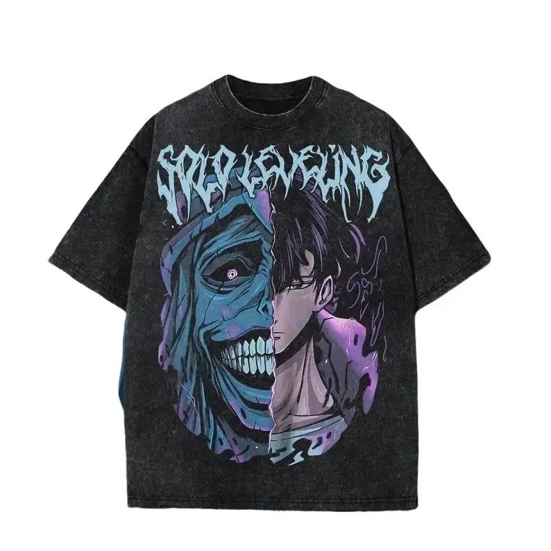 One-Sided Design | Heavy Oversized Acid-Washed Unisex Anime T-Shirt | Streetwear & Gym Style Hoodie, Sweatshirt