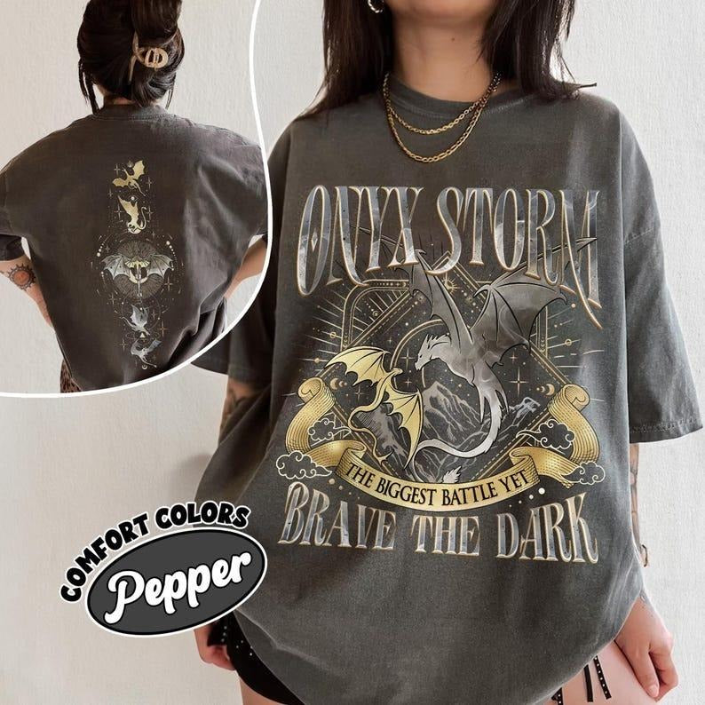 Onyx Storm Brave The Dark Comfort Colors Shirt, Fourth Wing Series T Shirt For Fan, Violet Sorrengail Dragon Rider, Gift...