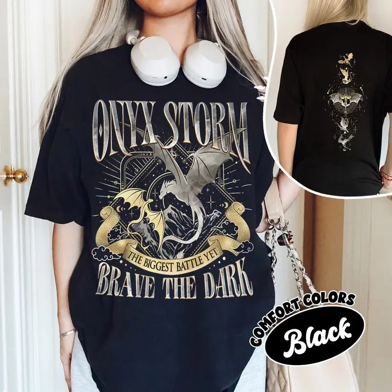 Onyx Storm Brave The Dark Comfort Colors Shirt, Fourth Wing Series T Shirt For Fan, Violet Sorrengail Dragon Rider,...
