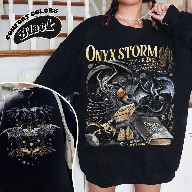 Onyx Storm Brave The Dark Sweatshirt | Fourth Wing Series For Fan | Violet Sorrengail Dragon Rider | Gift For Book Lover...