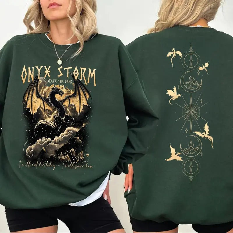 Onyx Storm Brave The Dark Sweatshirt, I Will Not Die Today Shirt, Violet Sorrengail Tee, Fourth Wing Series Sweater,...