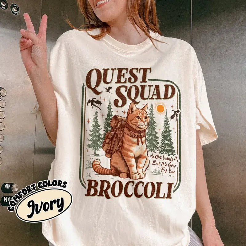 Onyx Storm Quest Squad Broccoli Comfort Colors Shirt, Fourth Wing Shirt, Broccoli Cat TShirt, Ridoc Romantasy Fan Shirt,...
