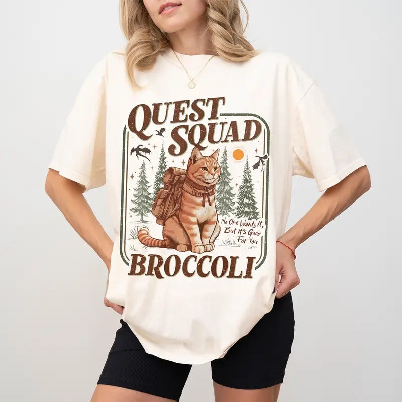Onyx Storm Quest Squad Broccoli Shirt, Broccoli Cat TShirt, Ridoc Romantasy Fan Shirt, Dragon Rider Tee, Fourth Wing...