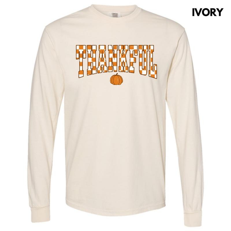 Orange Thankful Checkered  Long Sleeve Comfort Colors T-Shirt 'NLB' Hoodie, Sweatshirt | HypeCrazeTee.com