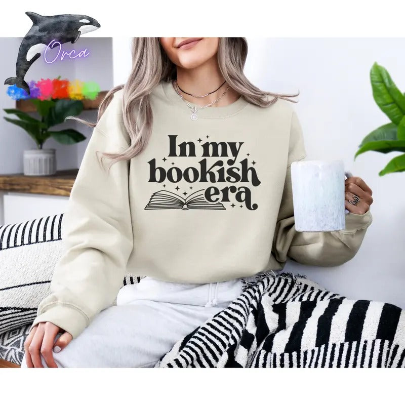 Orca ~ "IN MY BOOKISH ERA" Puff Unisex Sweatshirts ~ Book Lovers Shirt Womenswear Hoodie | HypeCrazeTee.com