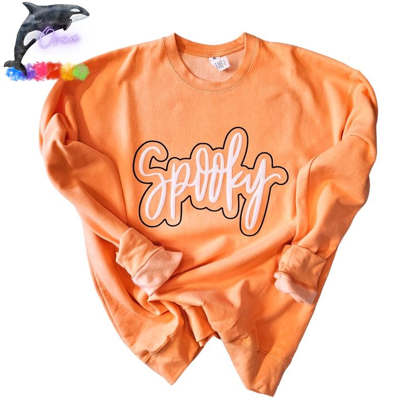 Orca ~ "SPOOKY GHOST" Metallic Puff Unisex Sweatshirts ~ Halloween ~ Outfit T-Shirts, Hoodie | HypeCrazeTee.com