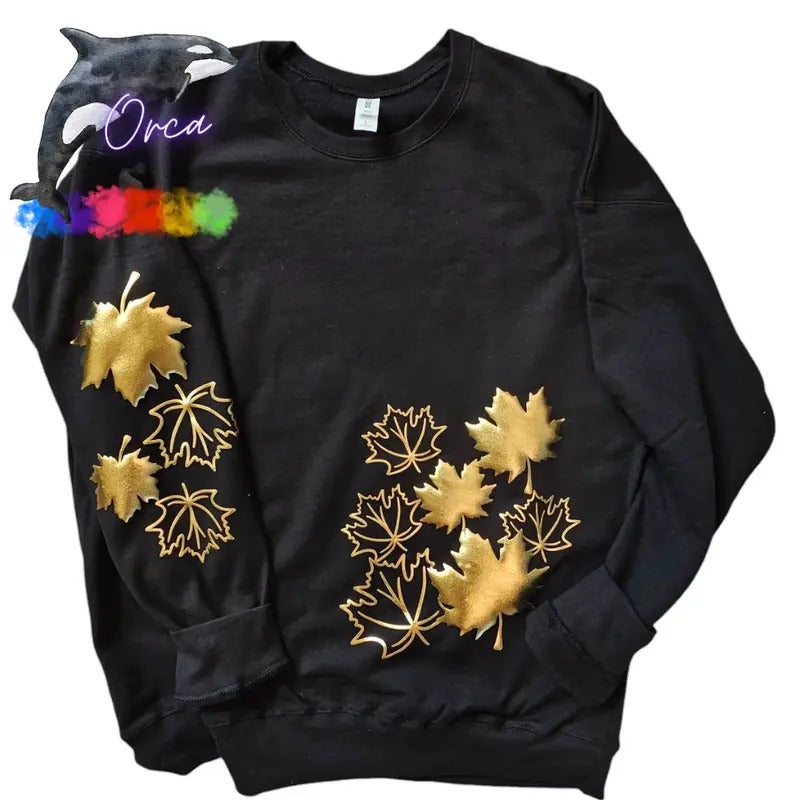 Orca ~ AUTUMN LEAVES Unisex Sweatshirt with Puff ~ Small - 4XL T-Shirts, Hoodie | HypeCrazeTee.com