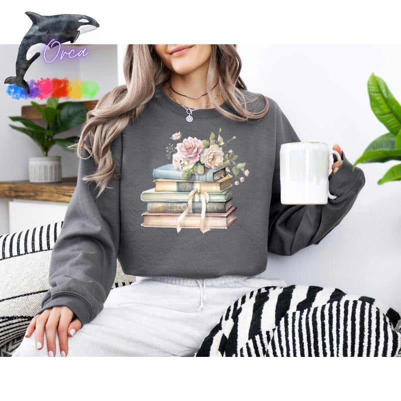 Orca ~ Pastel Cottage Shabby Chic Books  Unisex Sweatshirts ~ Book Lovers Shirt Womenswear Hoodie | HypeCrazeTee.com