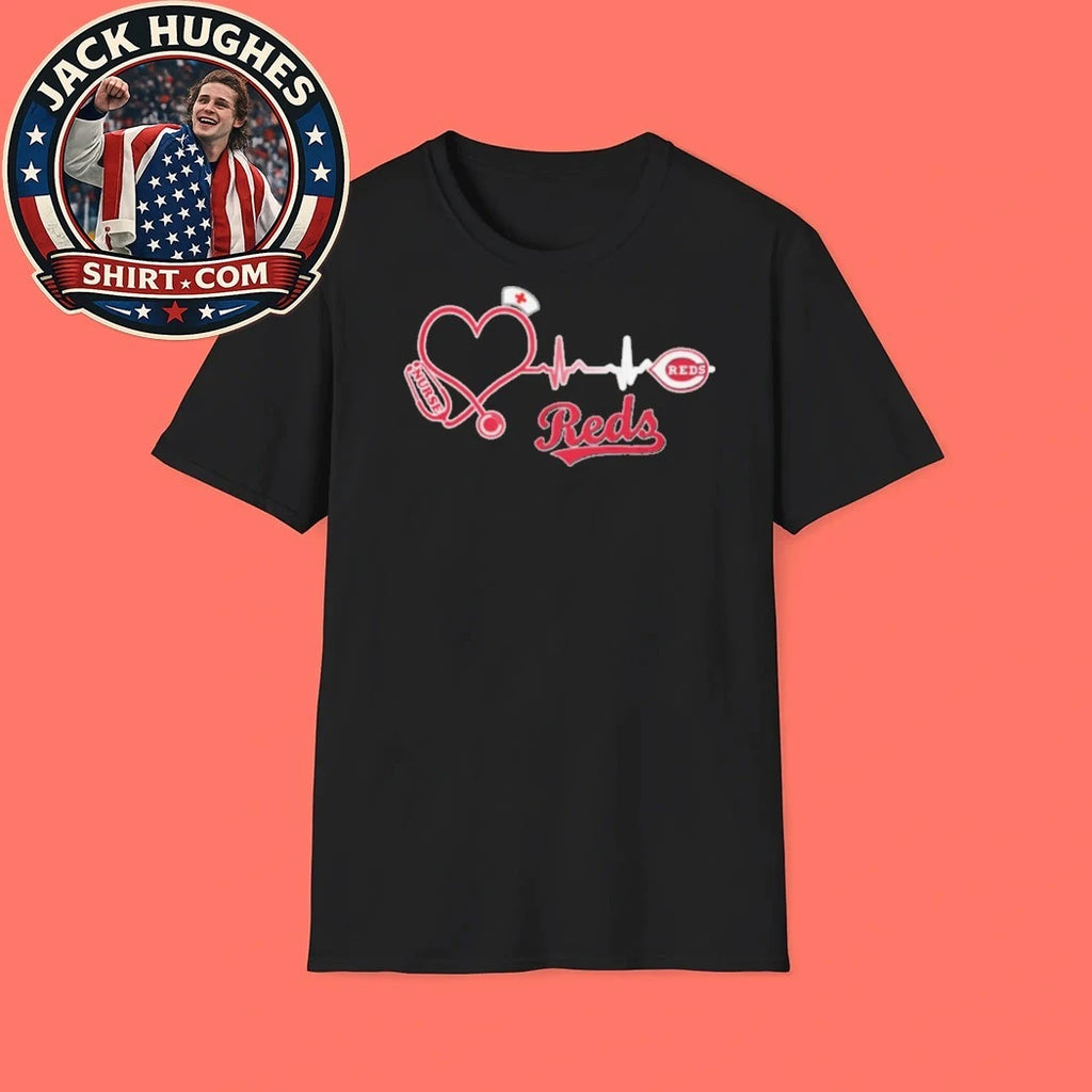 Original Cincinnati Reds Nurse Heartbeat Stethoscope Baseball Fan Shirt
