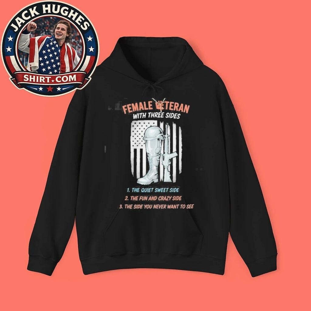 Original Female Veteran With Three Sides Soldier Gear American Flag Shirt