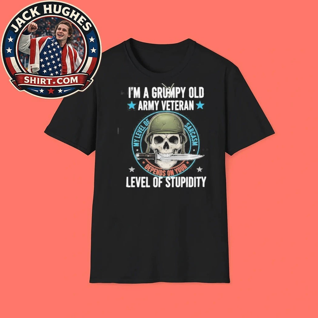 Original Grumpy Old Army Veteran Sarcasm Level Skull Shirt