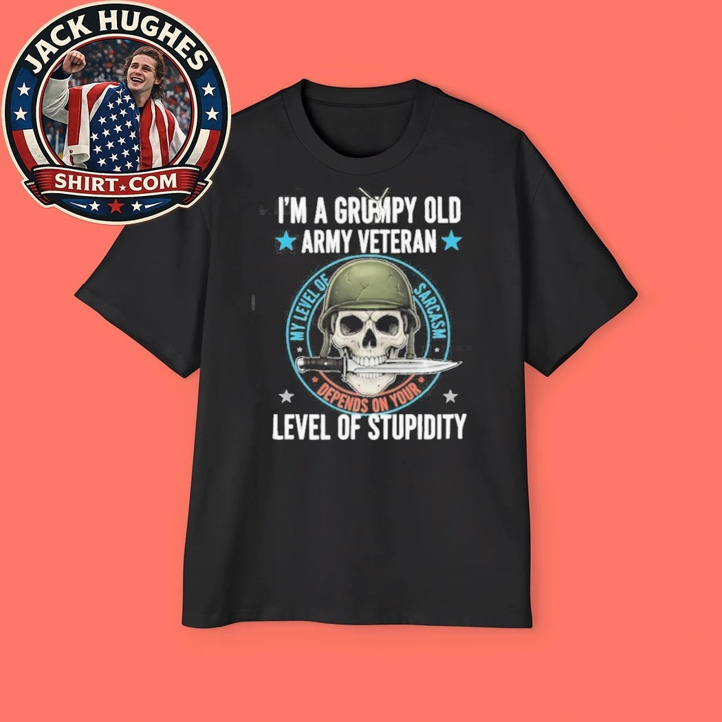 Original Grumpy Old Army Veteran Sarcasm Level Skull Shirt