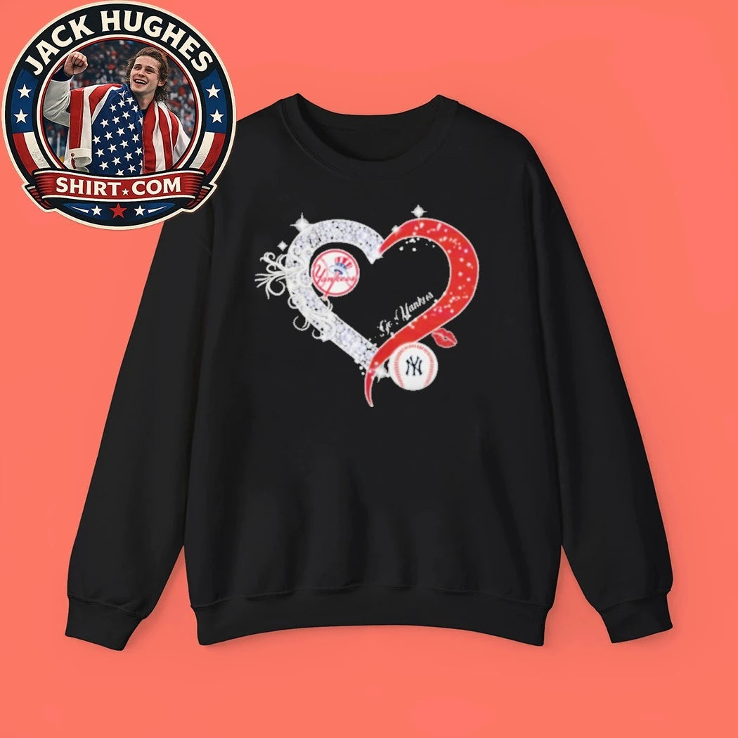 Original New York Yankees Women #8217 S Heart Diamond Sparkle Shirt