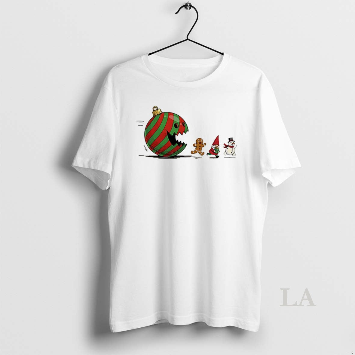 Original Pacman Chasing Gingerbread Man Elves And Snowman Merry Christmas Classic Video Game T-Shirts, Hoodie, Sweatshirt