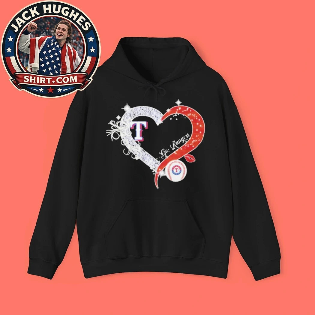 Original Texas Rangers Bling Heart Diamond Logo Baseball Fan Shirt