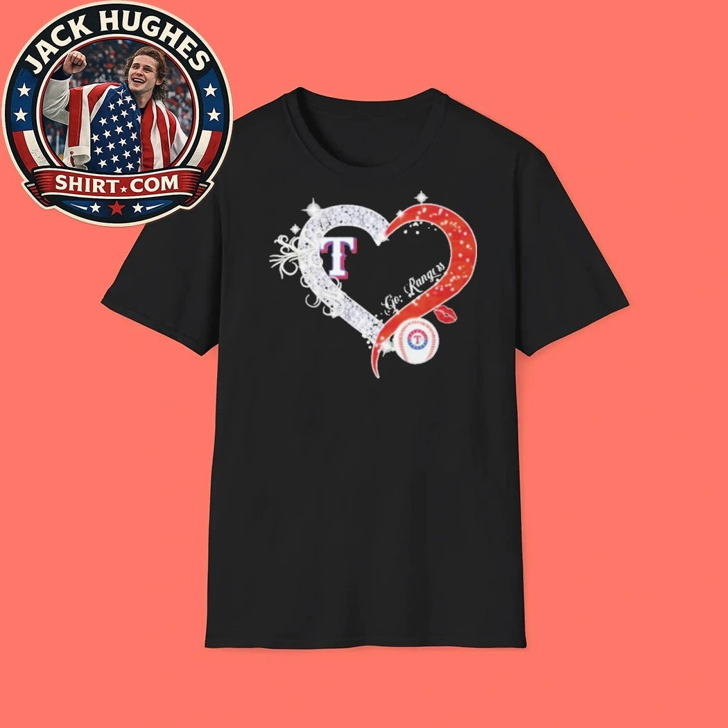 Original Texas Rangers Bling Heart Diamond Logo Baseball Fan Shirt