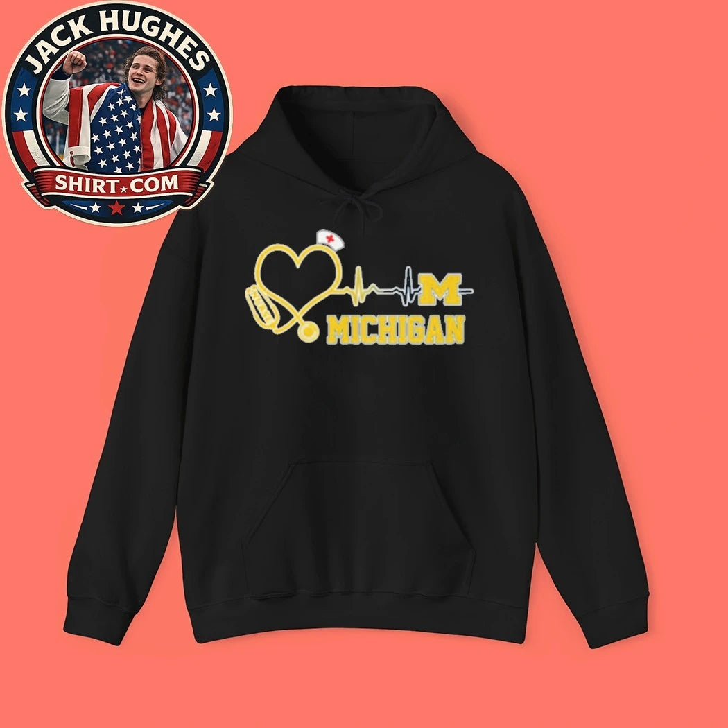 Original University Of Michigan Nurses Stethoscope Heartbeat Nursing Student Shirt
