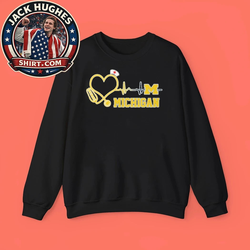 Original University Of Michigan Nurses Stethoscope Heartbeat Nursing Student Shirt