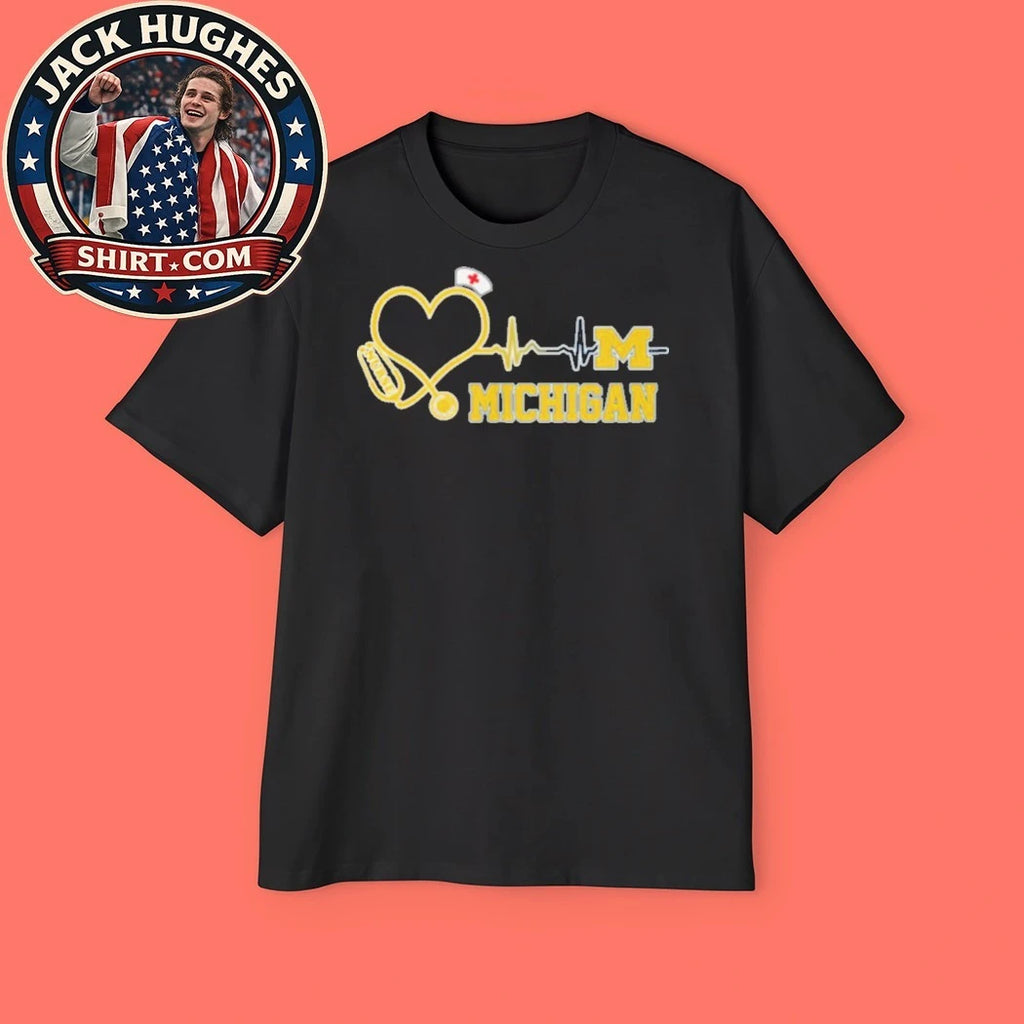 Original University Of Michigan Nurses Stethoscope Heartbeat Nursing Student Shirt