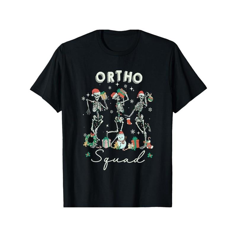 Ortho Squad Christmas Skeleton Orthopedics Nurse Rn Crew T-Shirt for Men Women, Christmas Halloween New year Thanksgiving...