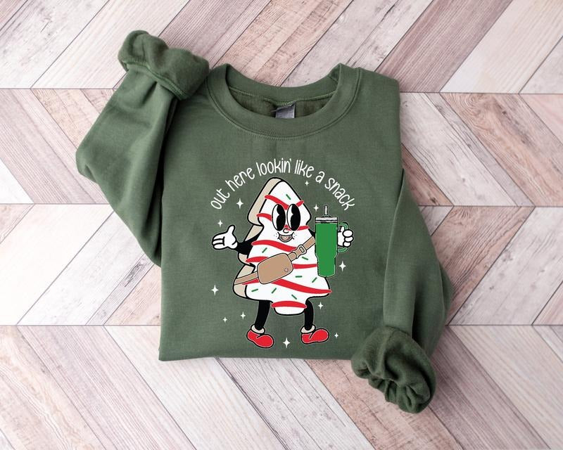 Out Here Lookin Like A Snack Sweatshirt, Christmas Tree Cake Sweater, Boujee Christmas Shirt, Christmas Adult Crewneck...