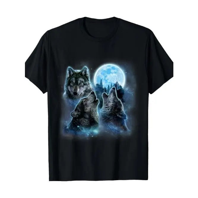 Outdoor men's clothing, three wolves howling under an icy full moon, Gray Wolf T-shirts, quality materials Made in USA...