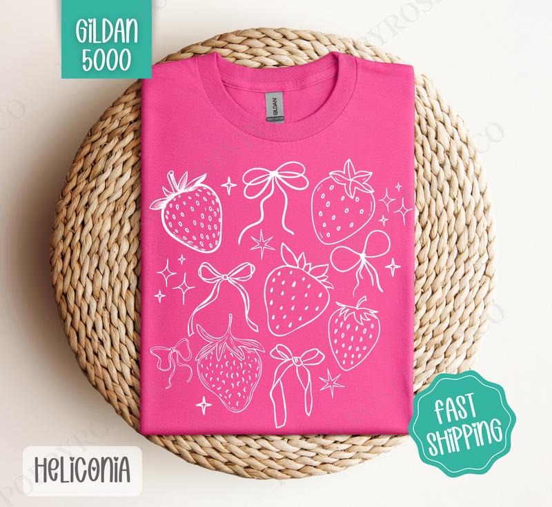 Outlined Strawberries Gildan Shirt, Cute Spring Tee, Fruit Tshirt Hoodie, Sweatshirt | HypeCrazeTee.com