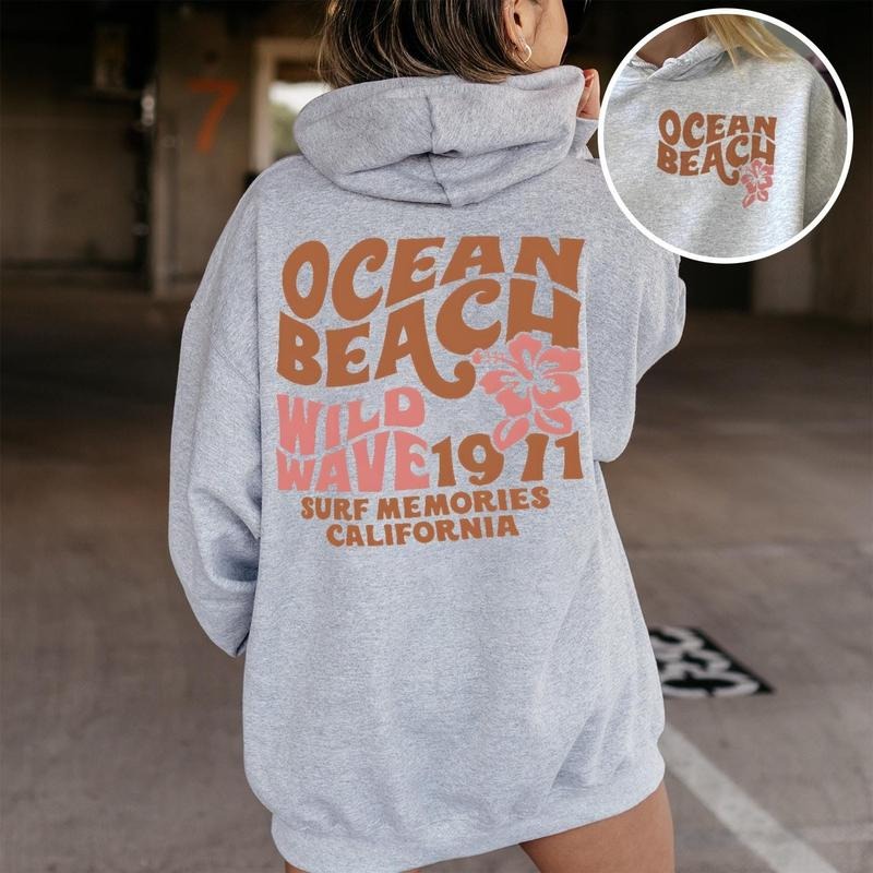 Oversized Beachy Hoodie Ocean California Surf Cute Summer Graphic Sweatshirt Preppy Aesthetic Clothes Trendy VSCO Style...