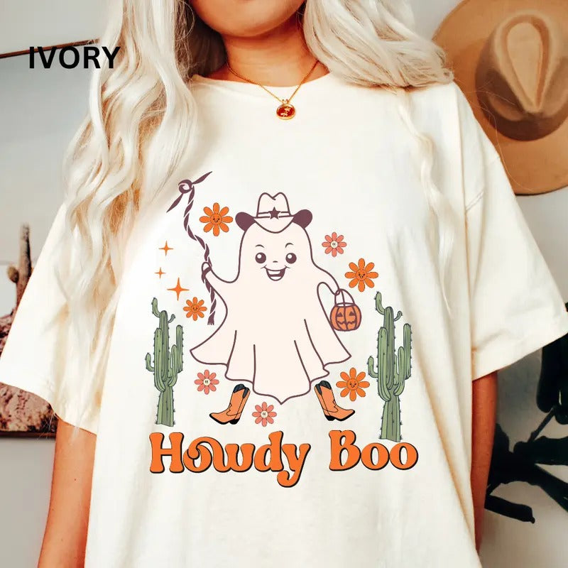 Oversized Halloween Graphic Shirt, Howdy Boo Ghosts Shirt, Western Halloween Shirt, Country Western shirt, Comfort Colors...