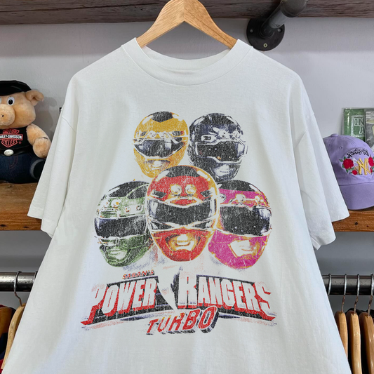 P0WER RANGERS TURBO PROMO WHITE WASHED T-SHIRT