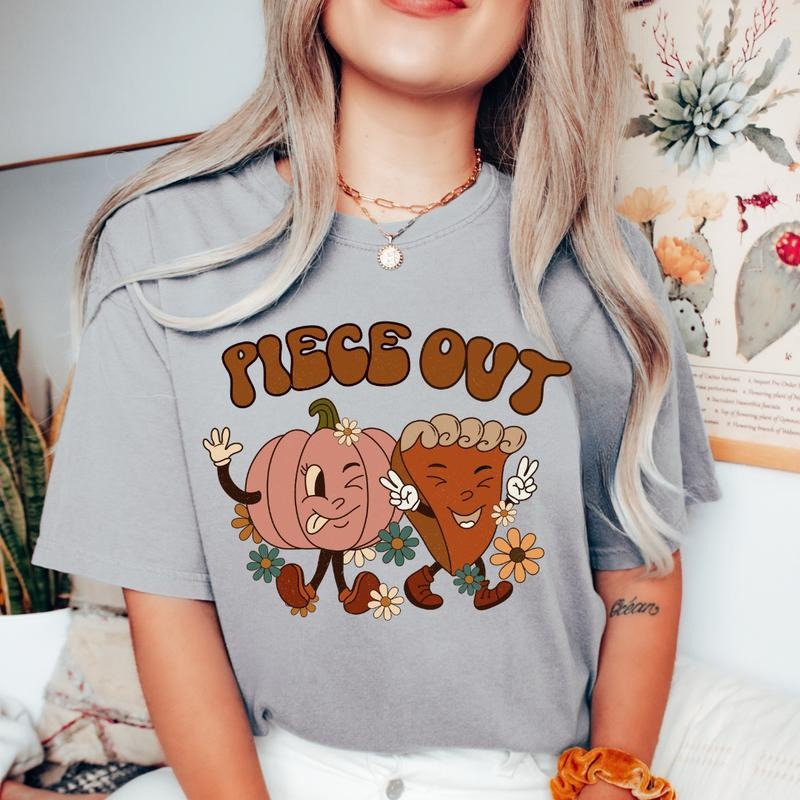 PIECE OUT PUMPKIN PIE SHIRT (COMFORT COLORS T-SHIRT, CAUSAL SHIRT UNISEX, FALL CLOTHING, GRAPHIC APPAREL) Cotton Fabric...