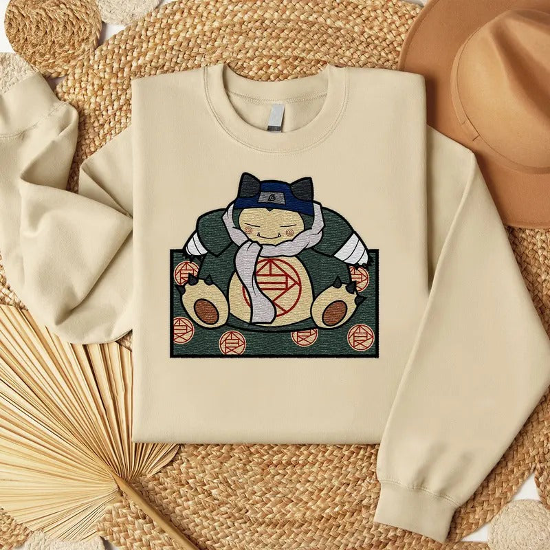 PKM Snorlax Choji Embroidered Shirt, Anime Embroidered Sweatshirt, Manga Shirt, Gift For Fan Hoodie | HypeCrazeTee.com