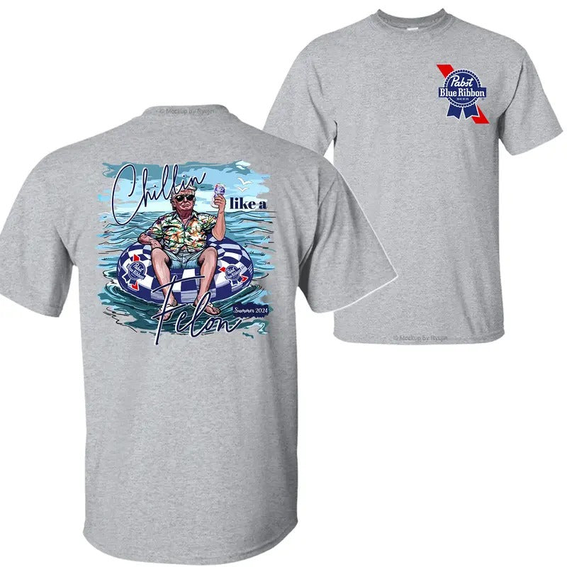 Pabst Blue Ribbon Beer Trump Chillin Like a Felon Summer 2024 T-shirt Sweatshirt Hoodie, Trump 2024 Shirt, Pabst Blue...