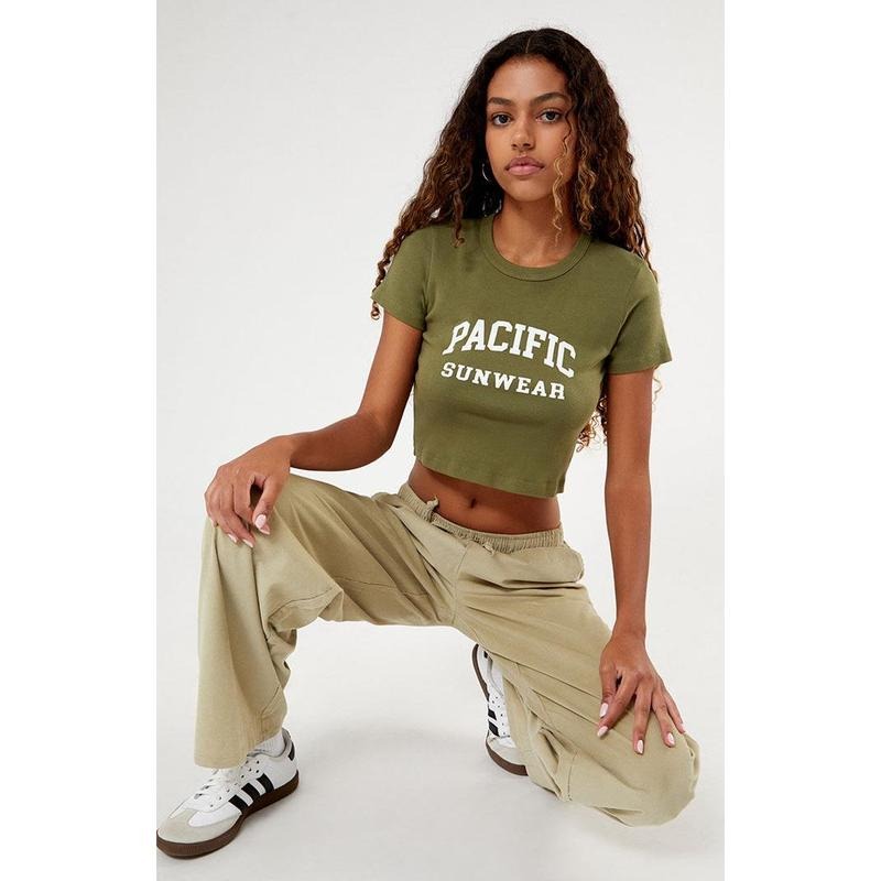 PacSun Women's Olive Pacific Sunwear Baby T-Shirt Hoodie, Sweatshirt | HypeCrazeTee.com