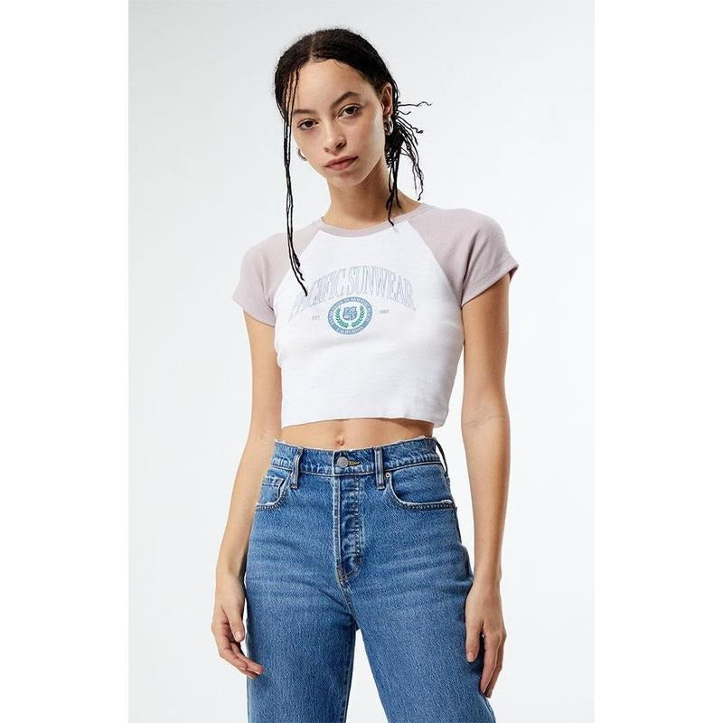 PacSun Women's Pacific Sunwear Crest Raglan T-Shirt Hoodie, Sweatshirt | HypeCrazeTee.com