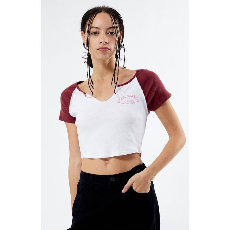 PacSun Women's Pacific Sunwear Newport Arch Notched Raglan T-Shirt Hoodie, Sweatshirt | HypeCrazeTee.com