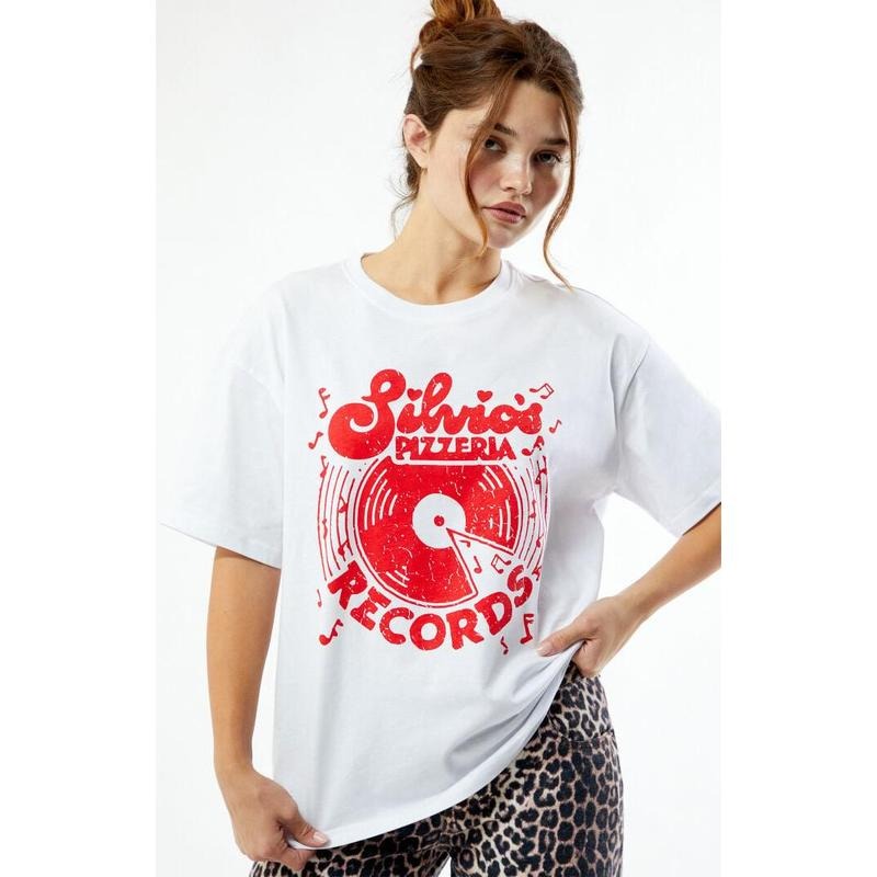 PacSun Women's Silvio's Pizza Records Oversized T-Shirt Hoodie, Sweatshirt | HypeCrazeTee.com