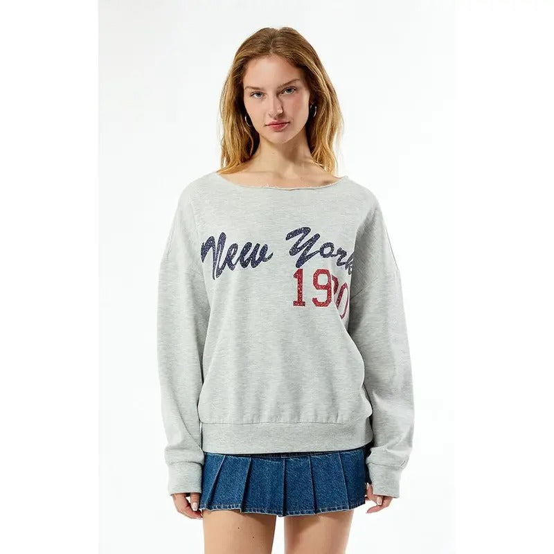 Pacsun Women's New York 1980 Off-The-Shoulder Sweatshirt T-Shirts, Hoodie | HypeCrazeTee.com