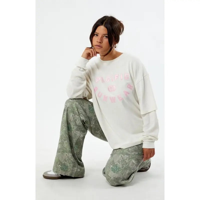 Pacsun Women's Pacific Sunwear Waffle Layered T-Shirt Hoodie, Sweatshirt | HypeCrazeTee.com
