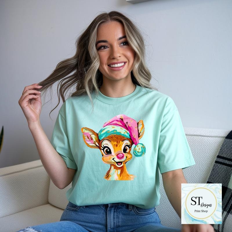 Paintbrush Reindeer T-Shirt and Crewneck Hoodie, Sweatshirt | HypeCrazeTee.com