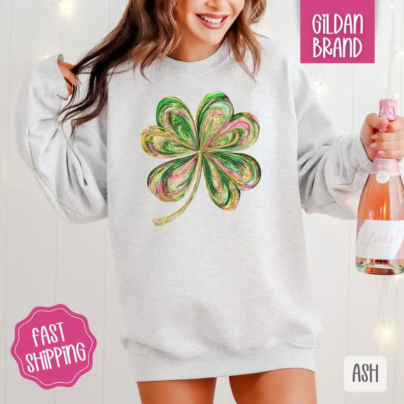 Painted Clover Sweatshirt, St Patrick's Day Crewneck, Cute Women's Sweater T-Shirts, Hoodie | HypeCrazeTee.com