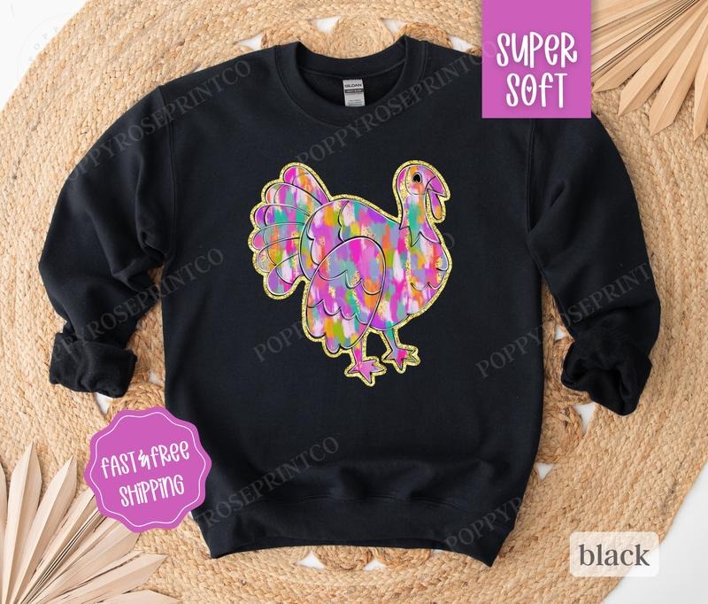 Painted Turkey Sweatshirt, Cute Thanksgiving Sweater,  Women's Fall Thankful Crewneck T-Shirts, Hoodie | HypeCrazeTee.com